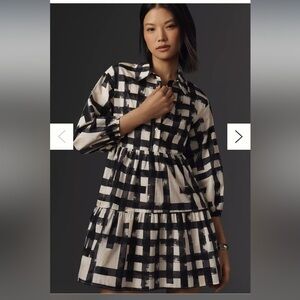 Anthropologie The Bettina Tiered Mini Shirt Dress by Maeve XXS Color: CARBON NWT